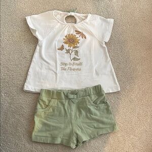 Cynthia Rowley White Floral Top and Green Shorts Set